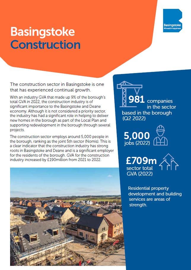 Basingstoke Construction poster. The front page of the Construction leaflet. Click on the link to view an accessible pdf